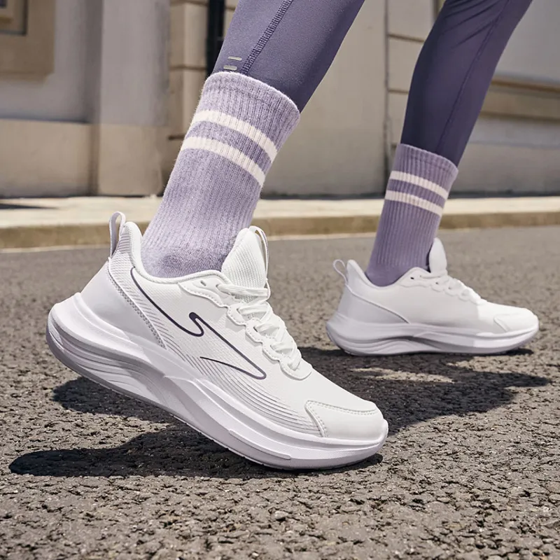 Erke Anti-Slip Wear-Resistant Low-Top Casual Running Shoes Women's White Purple-4