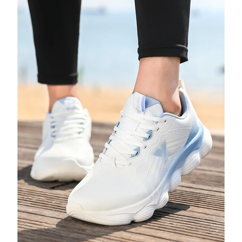 XTEP Slip-Resistant Cushioning Water-Resistant Low-Top Casual Running Shoes Men's White Blue-5
