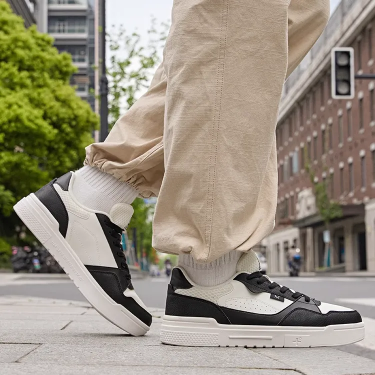 361° Anti Slip Wear Resistant Low Top Skateboard Shoes Men's White Black-2