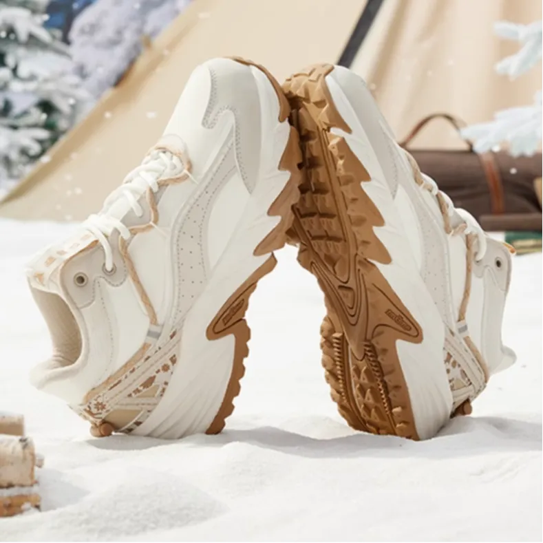 361° Anti-Slip Wear-Resistant Mid-Top Casual Shoes Women's White Beige-1