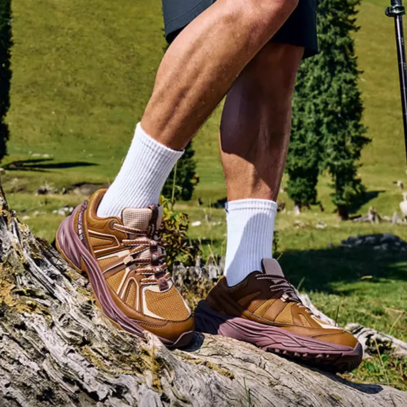 Erke Tracking Anti Slip And Wear Resistant Coverage Rebound Low Top Hiking Shoes Men's Brown-3
