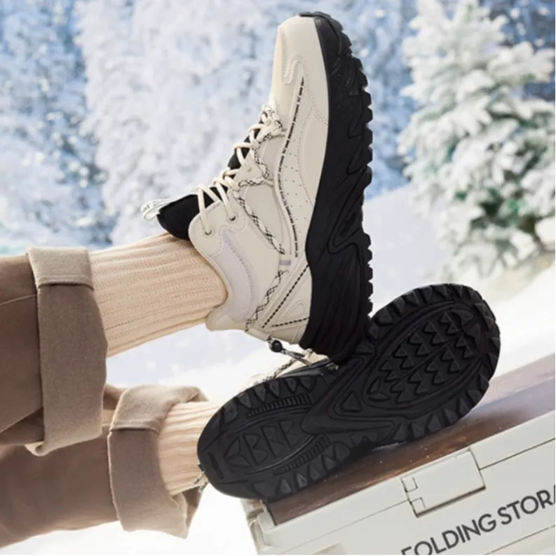 361° Anti Slip Wear Resistant Mid Top Casual Shoes Women's Beige Black-3