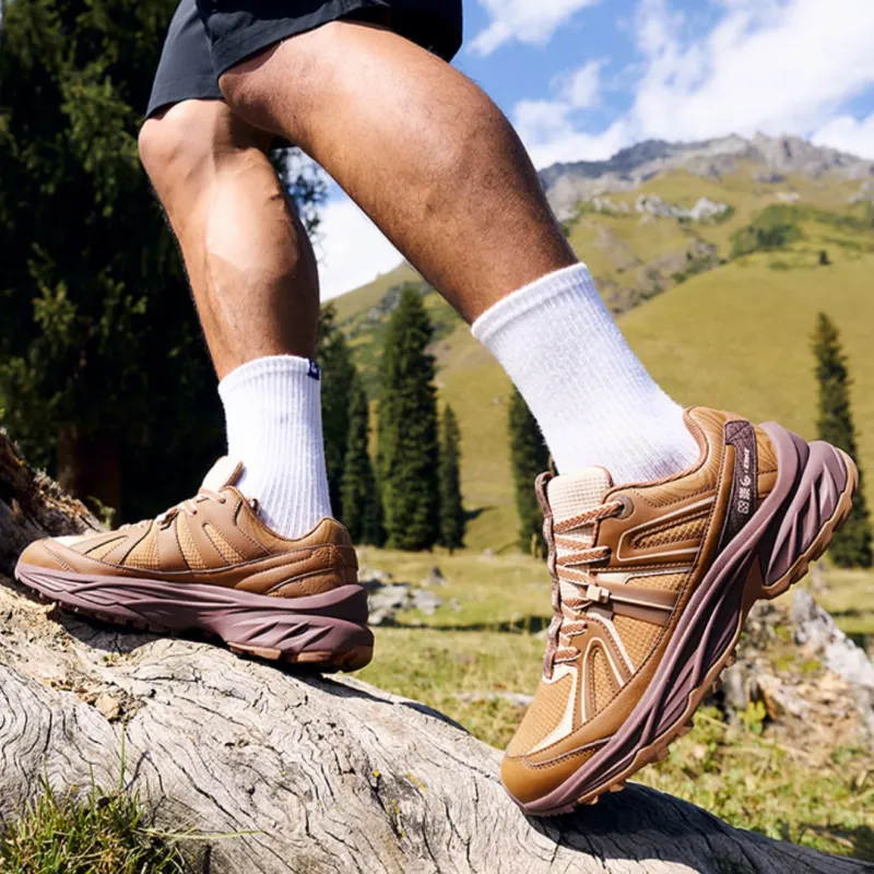 Erke Tracking Anti Slip And Wear Resistant Coverage Rebound Low Top Hiking Shoes Men's Brown-2