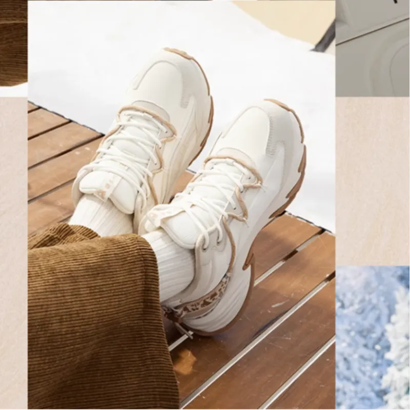 361° Anti-Slip Wear-Resistant Mid-Top Casual Shoes Women's White Beige-3