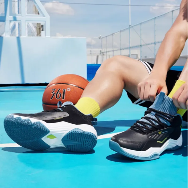 361° Anti Slip Wear Resistant High Top Basketball Shoes Men's Black Blue-5