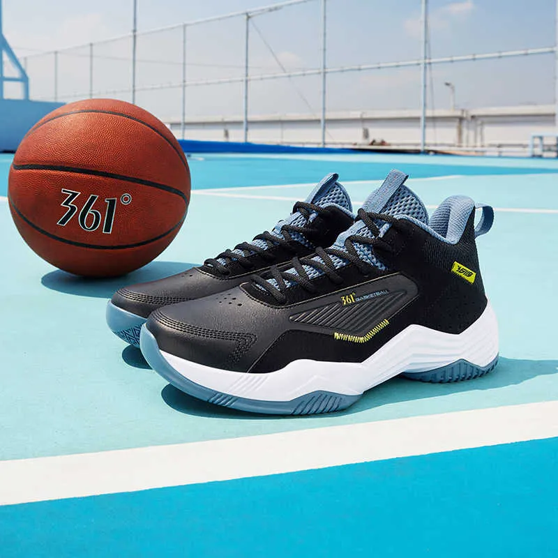 361° Anti Slip Wear Resistant High Top Basketball Shoes Men's Black Blue-2