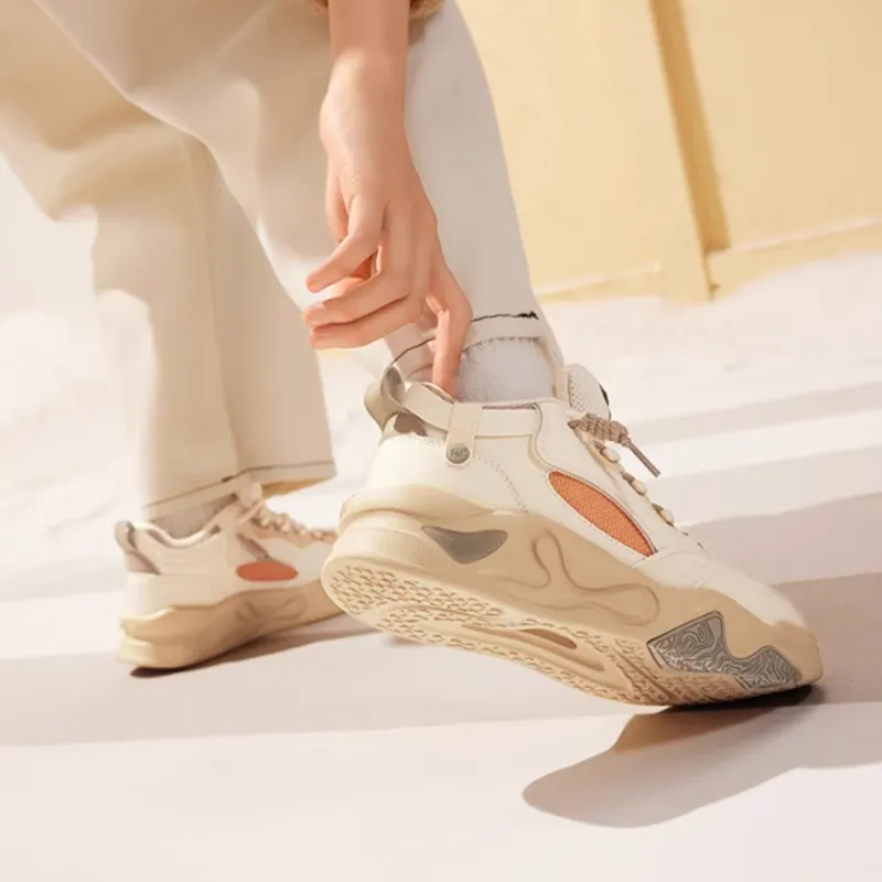 361° Bone Thermal Slip Resistant And Abrasion Resistant High Top Skateboard Shoes Women's Beige Orange-1