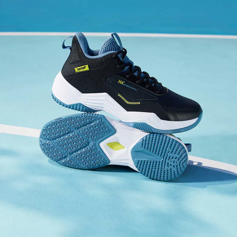 361° Anti Slip Wear Resistant High Top Basketball Shoes Men's Black Blue-3