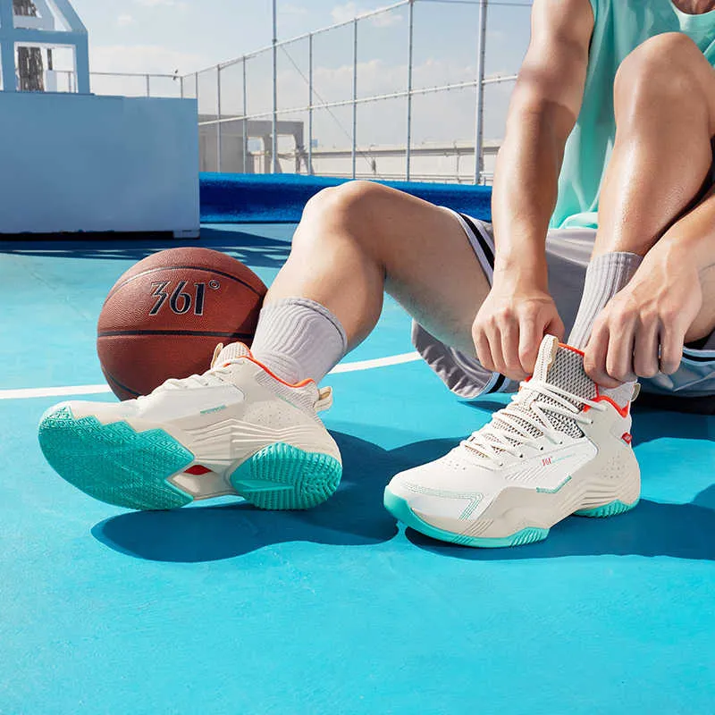 361° Anti-Slip Wear-Resistant High-Top Basketball Shoes Men's White Gray-3