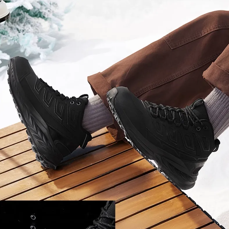 361° Wear Resistant Warm Cushioning High Top Trail Running Running Shoes Men's Obsidian Black-3