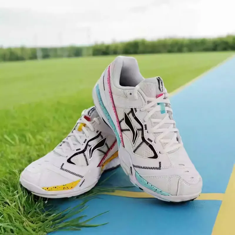LiNing Cushioning Anti-Slip And Wear-Resistant Low-Top Badminton Shoes Men's White Yellow Blue-3