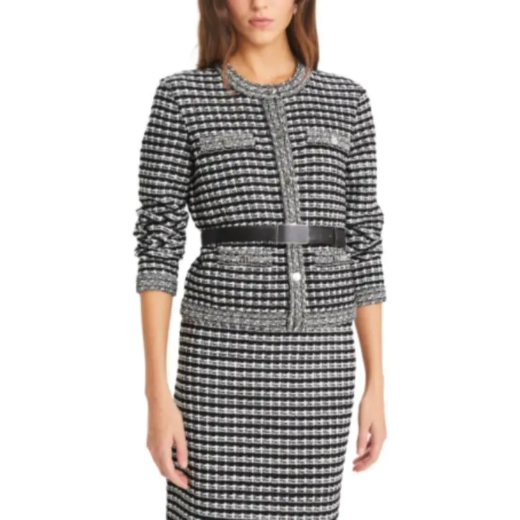 TORY BURCH Crewneck Buttoned Tweed Jacket-4