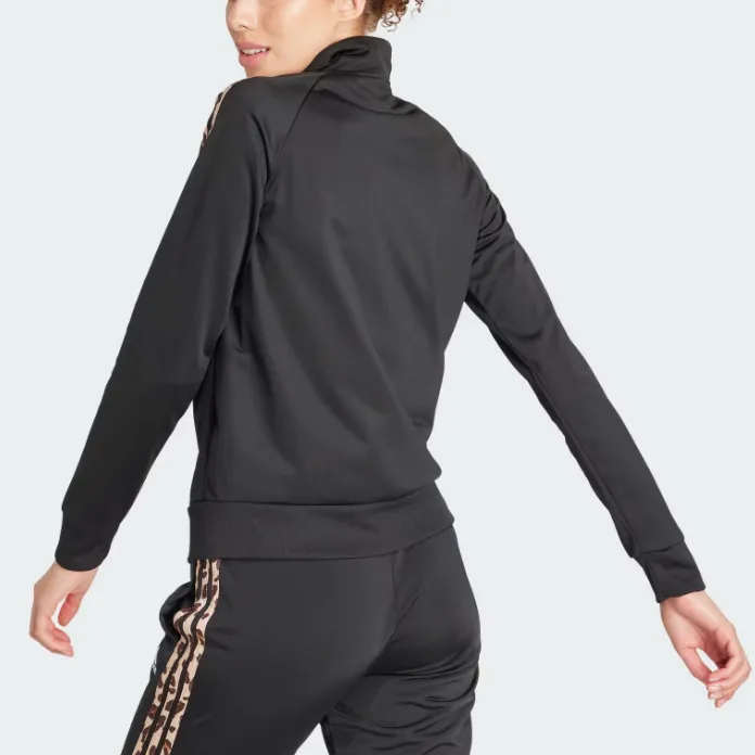 Adidas Essentials Animal Print Tricot 3-Stripes Track Jacket Jackets Coats Women's Black-2
