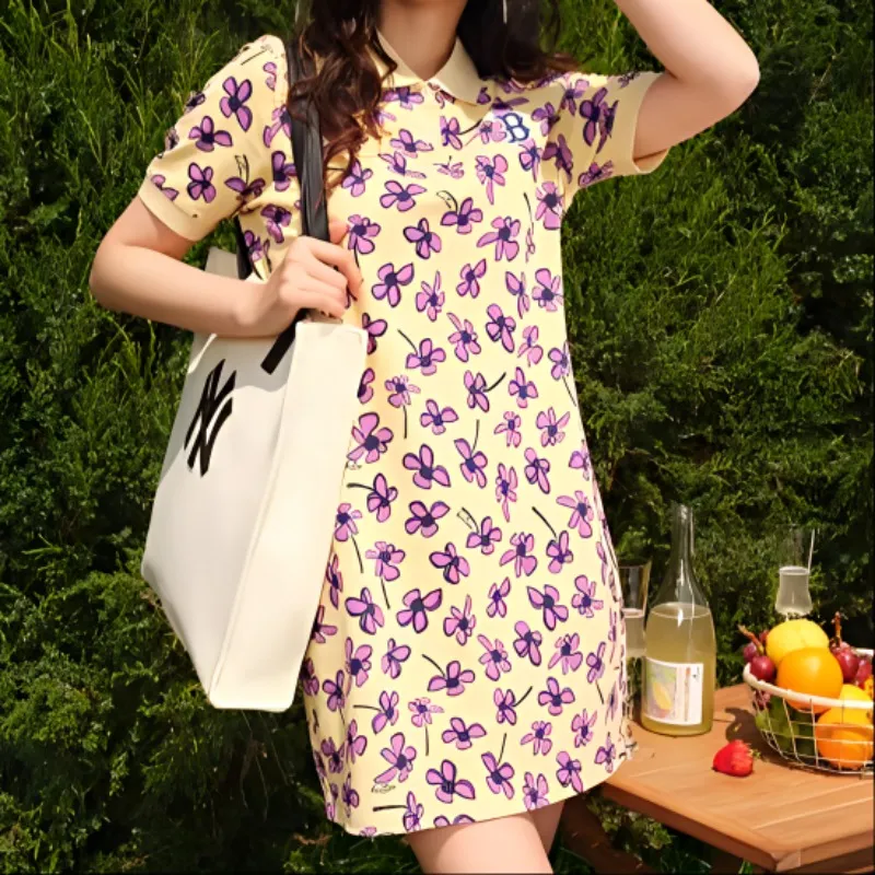 MLB Short Sleeved Dress Women's Dark Beige Skin-2