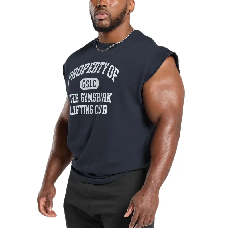 GYMSHARK Graphic Cut Off T Shirt Men's Dark Blue-2