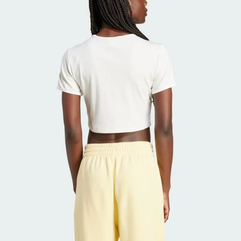 Adidas Women's Essentials Ribbed T Shirt Cloud White-2