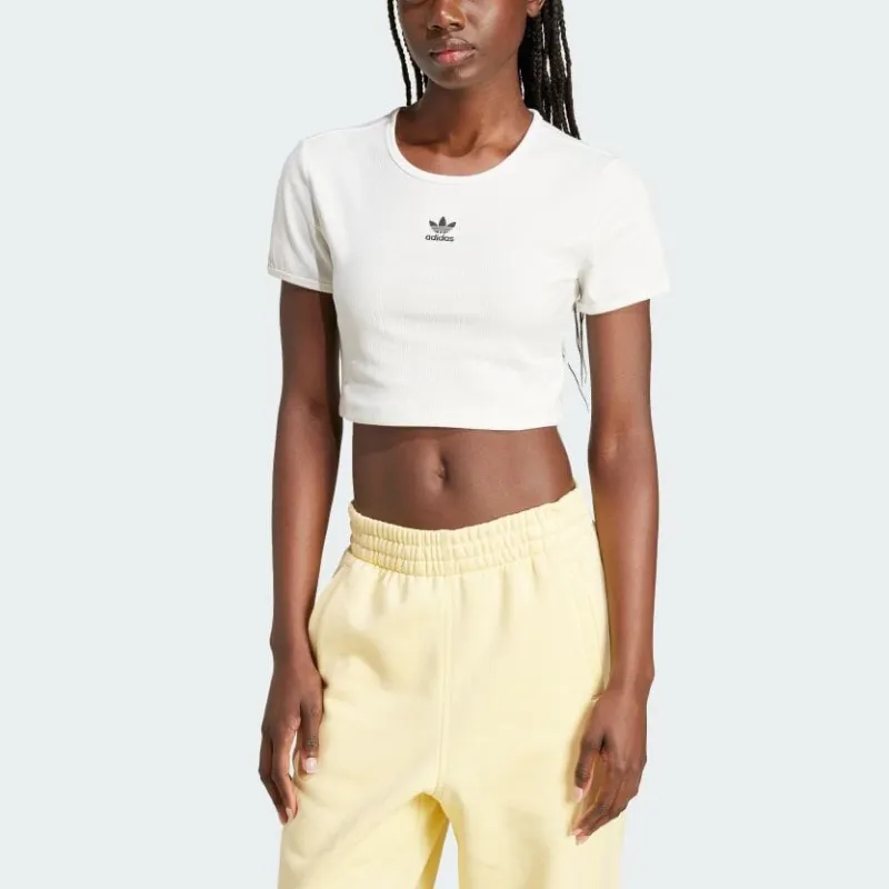 Adidas Women's Essentials Ribbed T Shirt Cloud White-1