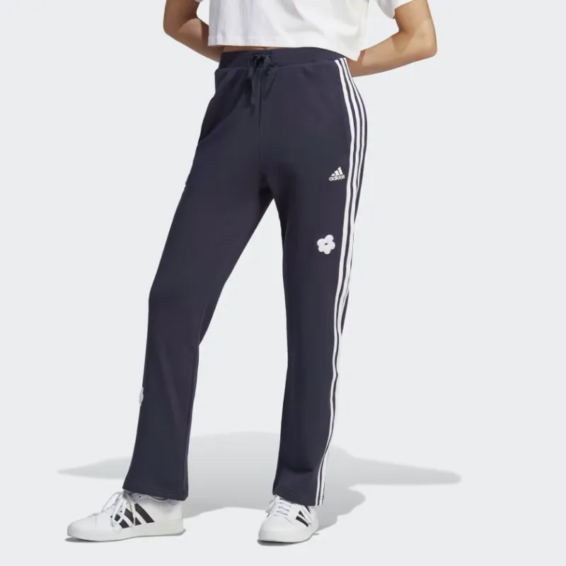 Adidas Sportswear 3-STRIPES HIGH RISE JOGGERS WITH CHENILLE FLOWER PATCHES Knitted Sports Pants Women's Dark Blue-1
