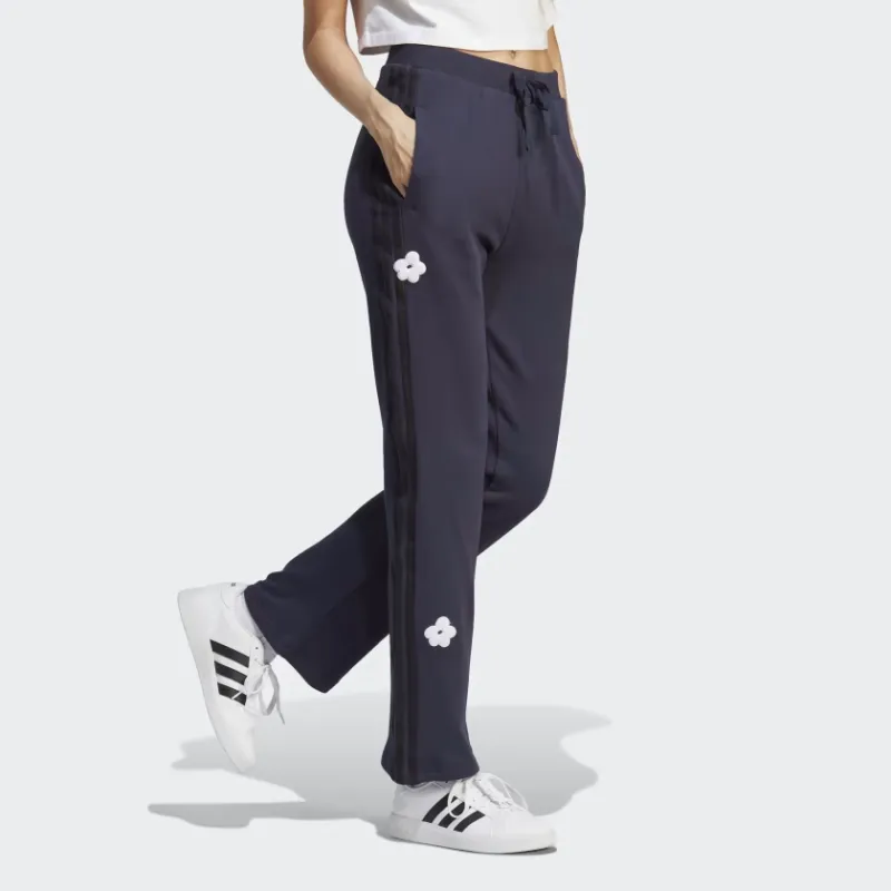 Adidas Sportswear 3-STRIPES HIGH RISE JOGGERS WITH CHENILLE FLOWER PATCHES Knitted Sports Pants Women's Dark Blue-3