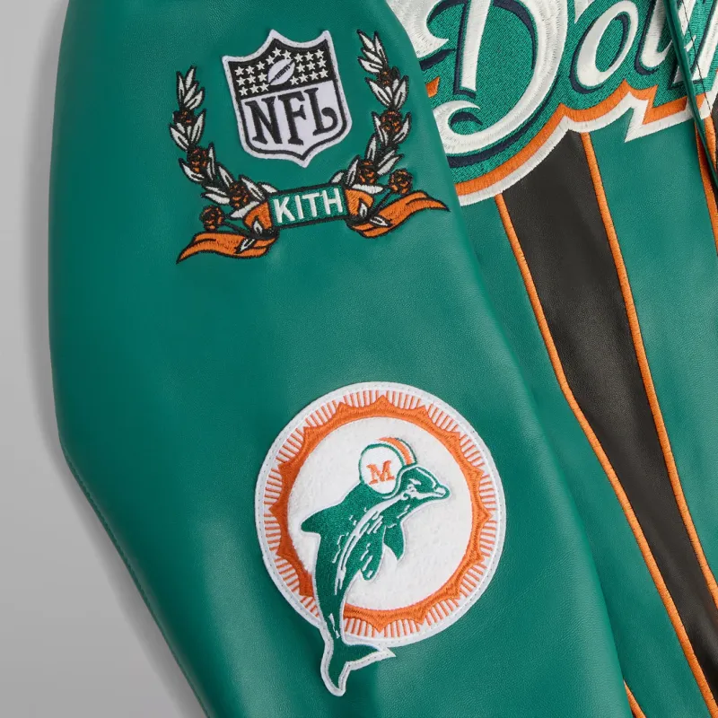 KITH X Jeff Hamilton Nfl Dolphins Leather Varsity Jacket-3