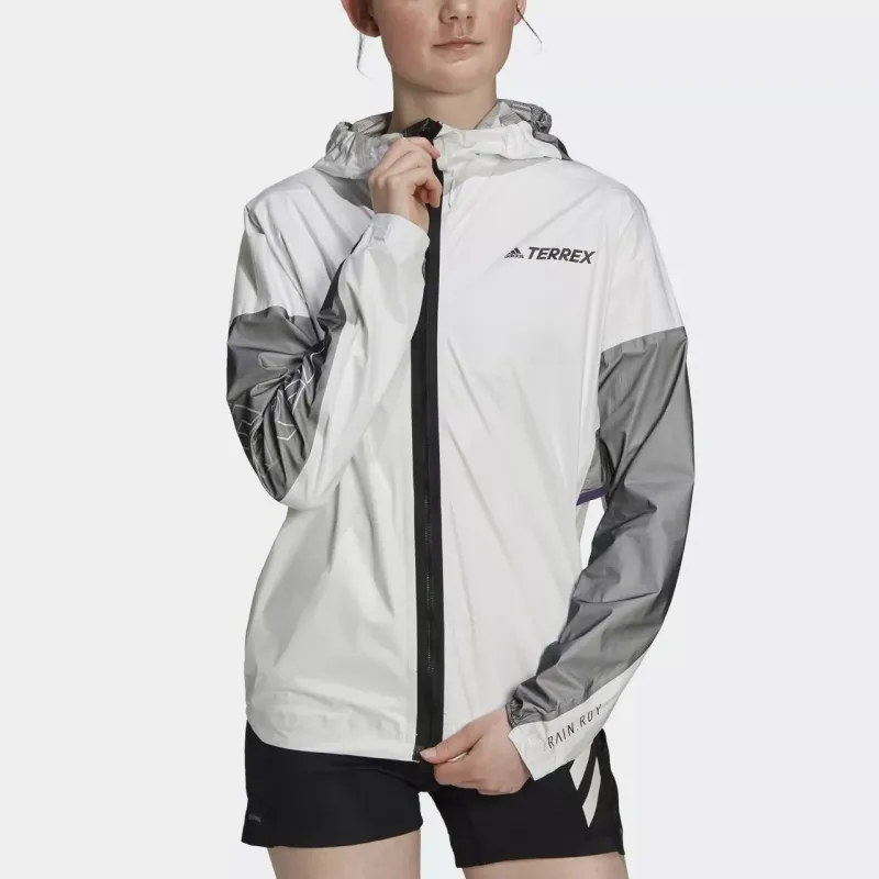 Adidas Agravic Light Waterproof Pro Trail Running Rain Jacket Women's White/Black-1