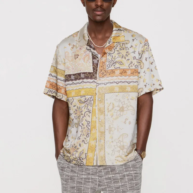 KITH SS25 Panelled Bandana Thompson Camp Collar Shirt Men's Sand-2