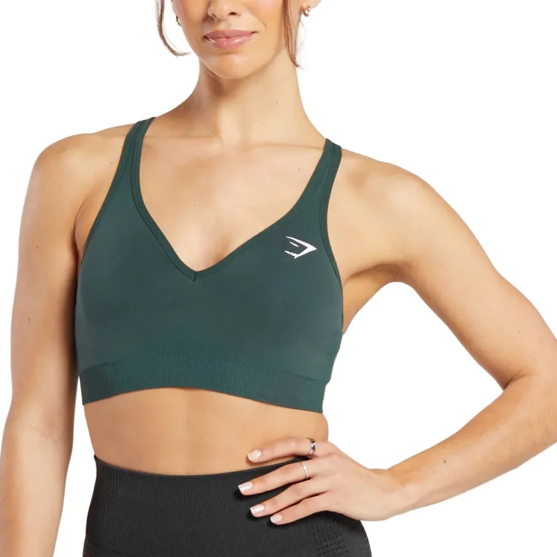GYMSHARK Vital Seamless V Neck Sports Underwear Women's Forestland Green Clay Gray Limestone-1