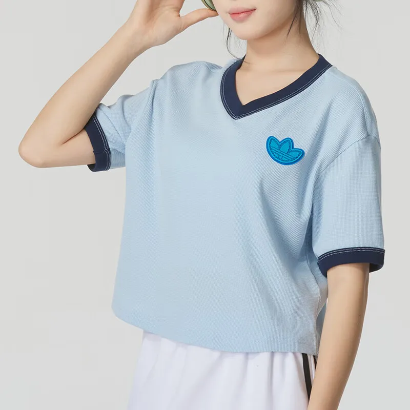 Adidas Originals Drop Shoulder Sleeve T Shirt Women's Blue-3