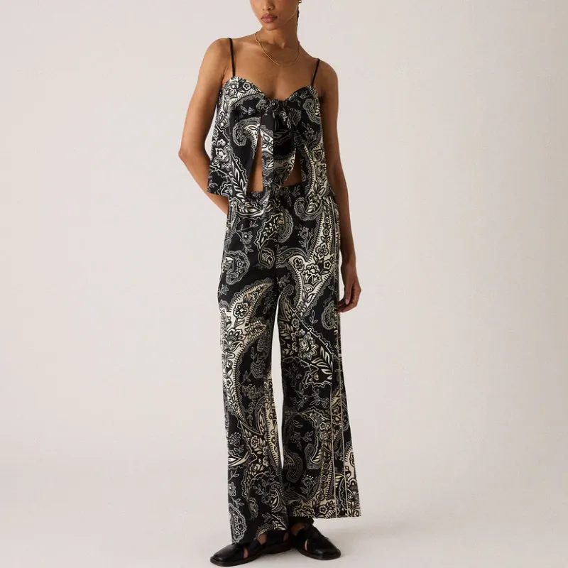KITH Women's 2024 Summer Collection SS24 Paisley Tearaway Pant Casual Pants Women's Black-2