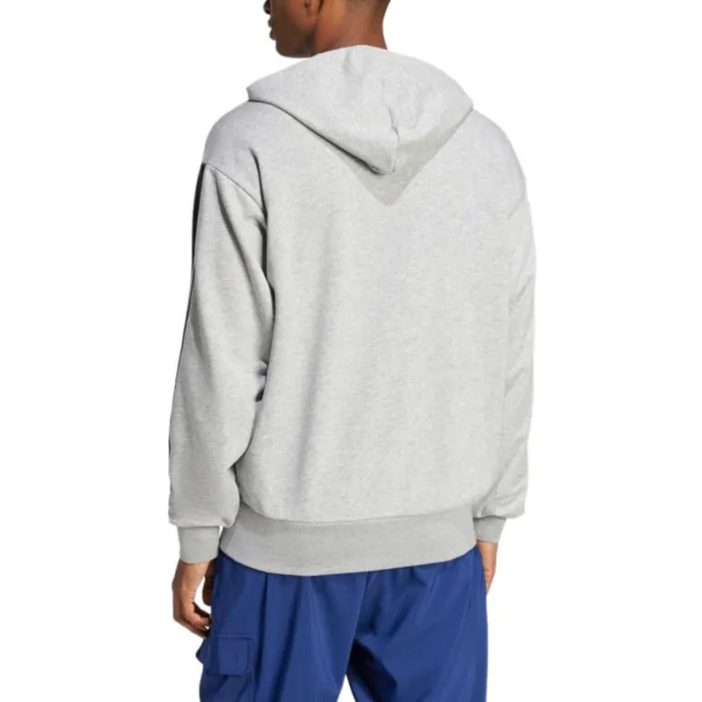 Adidas ESSENTIALS3 Stripes French Terry Hoodie Sweatshirt Unisex Medium Gray Mixed Color/Black-3