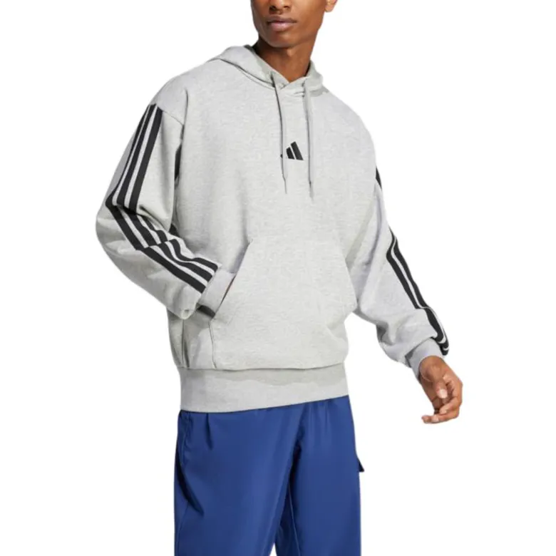 Adidas ESSENTIALS3 Stripes French Terry Hoodie Sweatshirt Unisex Medium Gray Mixed Color/Black-2
