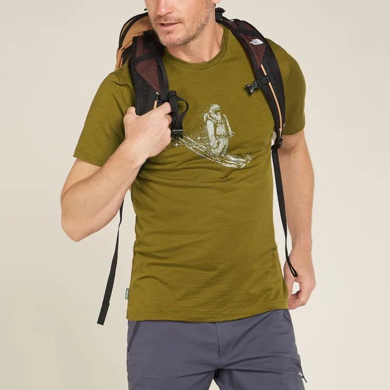 Icebreaker Merino 150 Tech Lite Skiing Yeti T Shirt Men's Olive Green-3