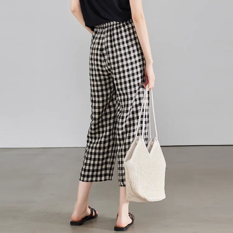 TOUCH MISS Casual Pants Women's Black Beige Plaid-2