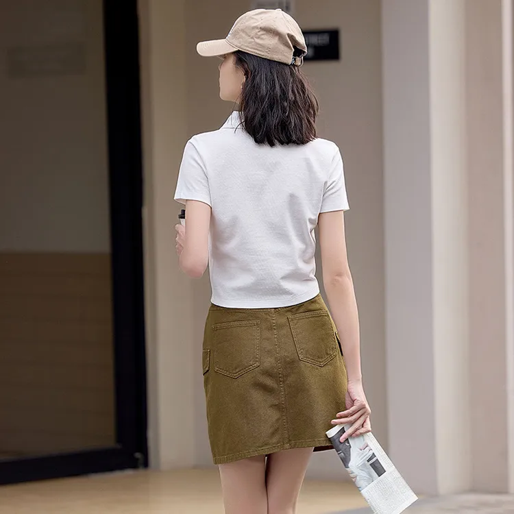 【dme】 Denim Short Skirts Women's Antumn Leaves Yellow-2