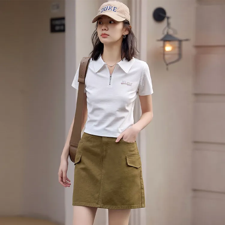 【dme】 Denim Short Skirts Women's Antumn Leaves Yellow-1