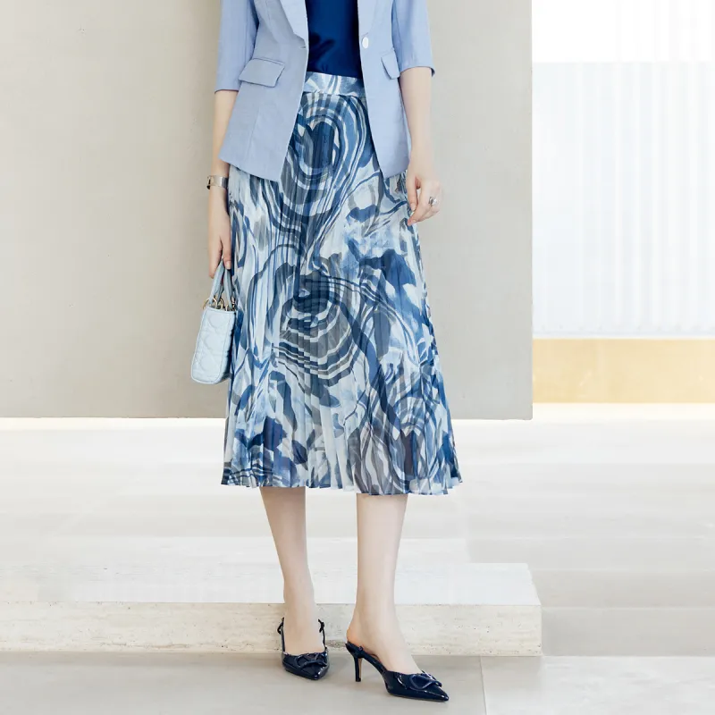 Yan Domain Casual Long Skirts Women's Blue Flower-1