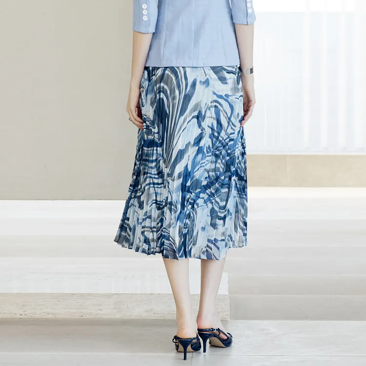 Yan Domain Casual Long Skirts Women's Blue Flower-2