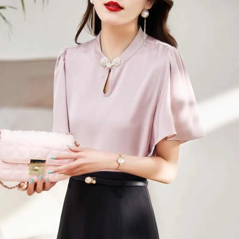 Hang Yi Court SS24 Chiffon Shirt Women's Pink-2