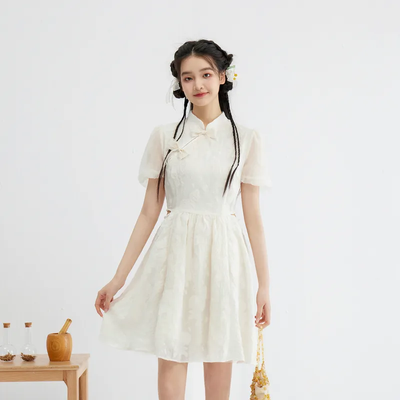 ZIHAN SS24 Short Sleeved Dress Women's White Cyan-2