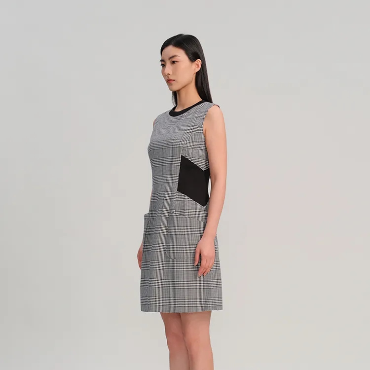 Blood Glitter Sleeveless Dress Women's Black Plaid-1