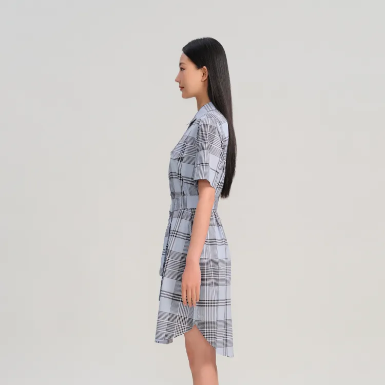 Blood Glitter Short-Sleeved Dresses Women's Blue Plaid-3