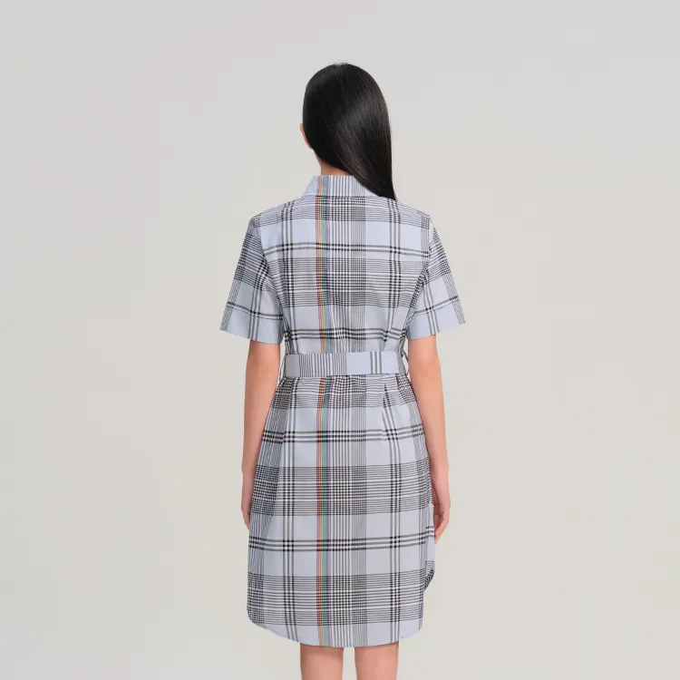 Blood Glitter Short-Sleeved Dresses Women's Blue Plaid-2