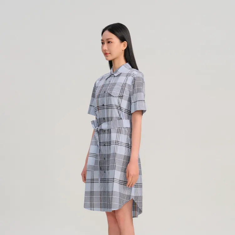 Blood Glitter Short-Sleeved Dresses Women's Blue Plaid-1