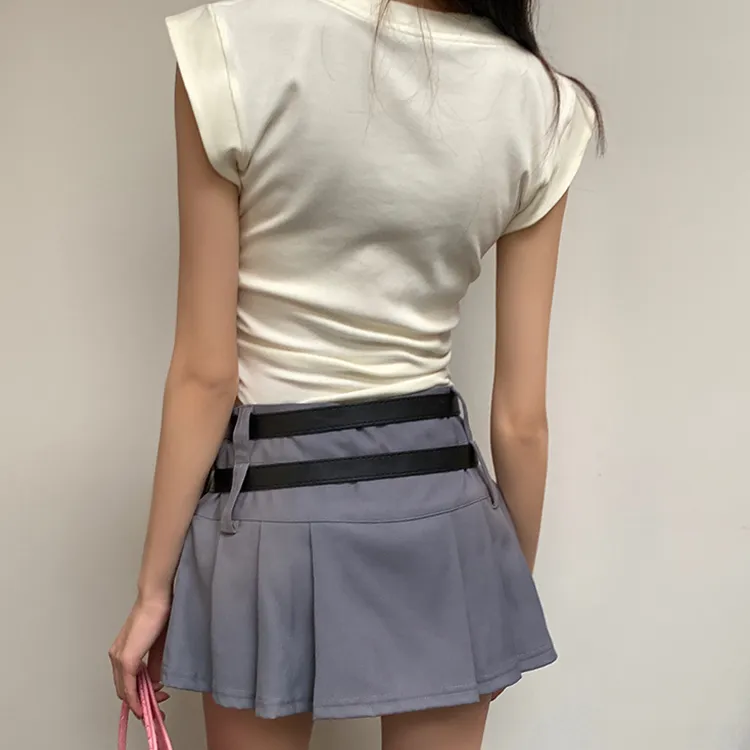 ETSE Casual Short Skirts Women's Light Gray-3