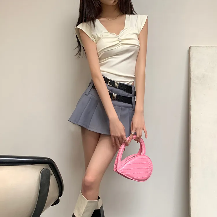 ETSE Casual Short Skirts Women's Light Gray-2