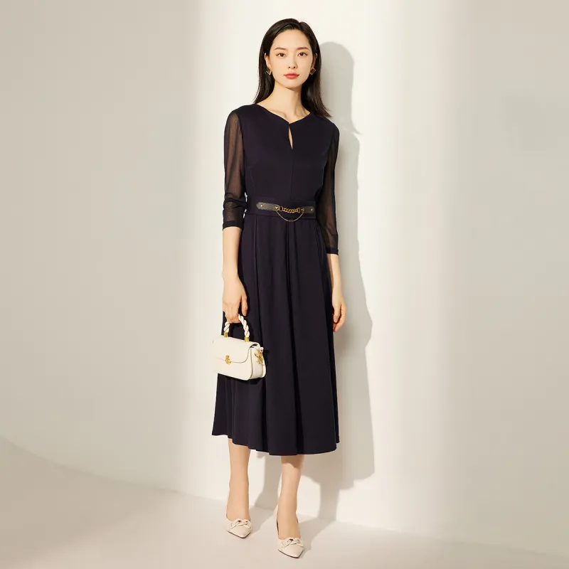 BBLLUUEE Long Sleeved Dress Women's Ink Blue-1