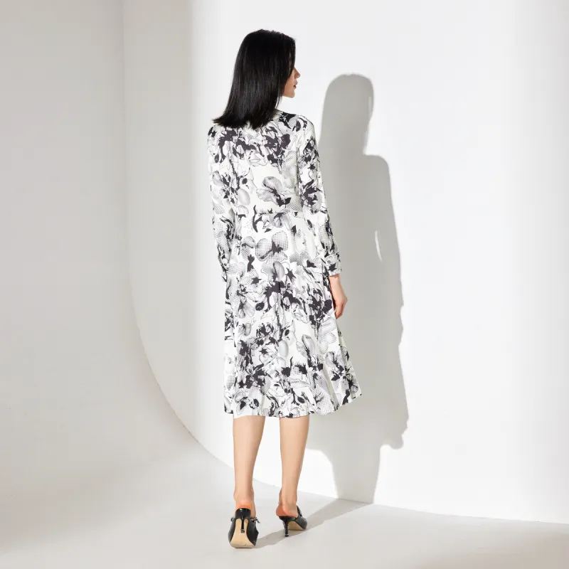 BBLLUUEE Long Sleeved Dress Women's White Black-2