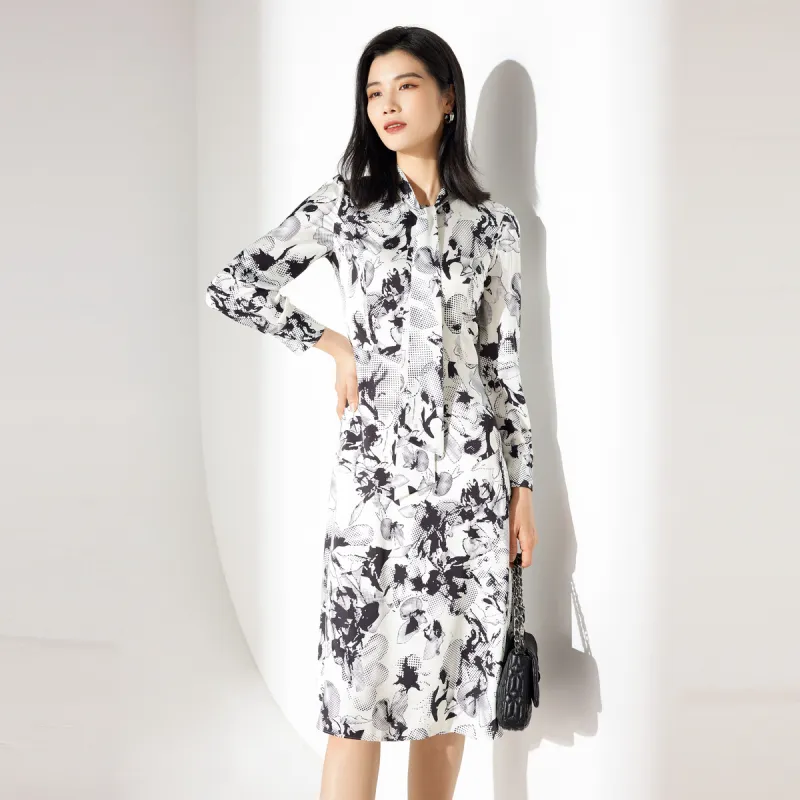 BBLLUUEE Long Sleeved Dress Women's White Black-1