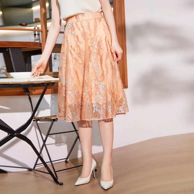BBLLUUEE Casual Long Skirt Women's Rimu Orange-1