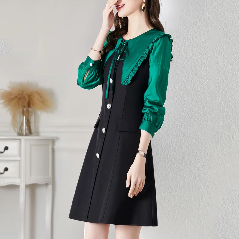 TERRE BLEUE Long Sleeved Dress Women's Green-3